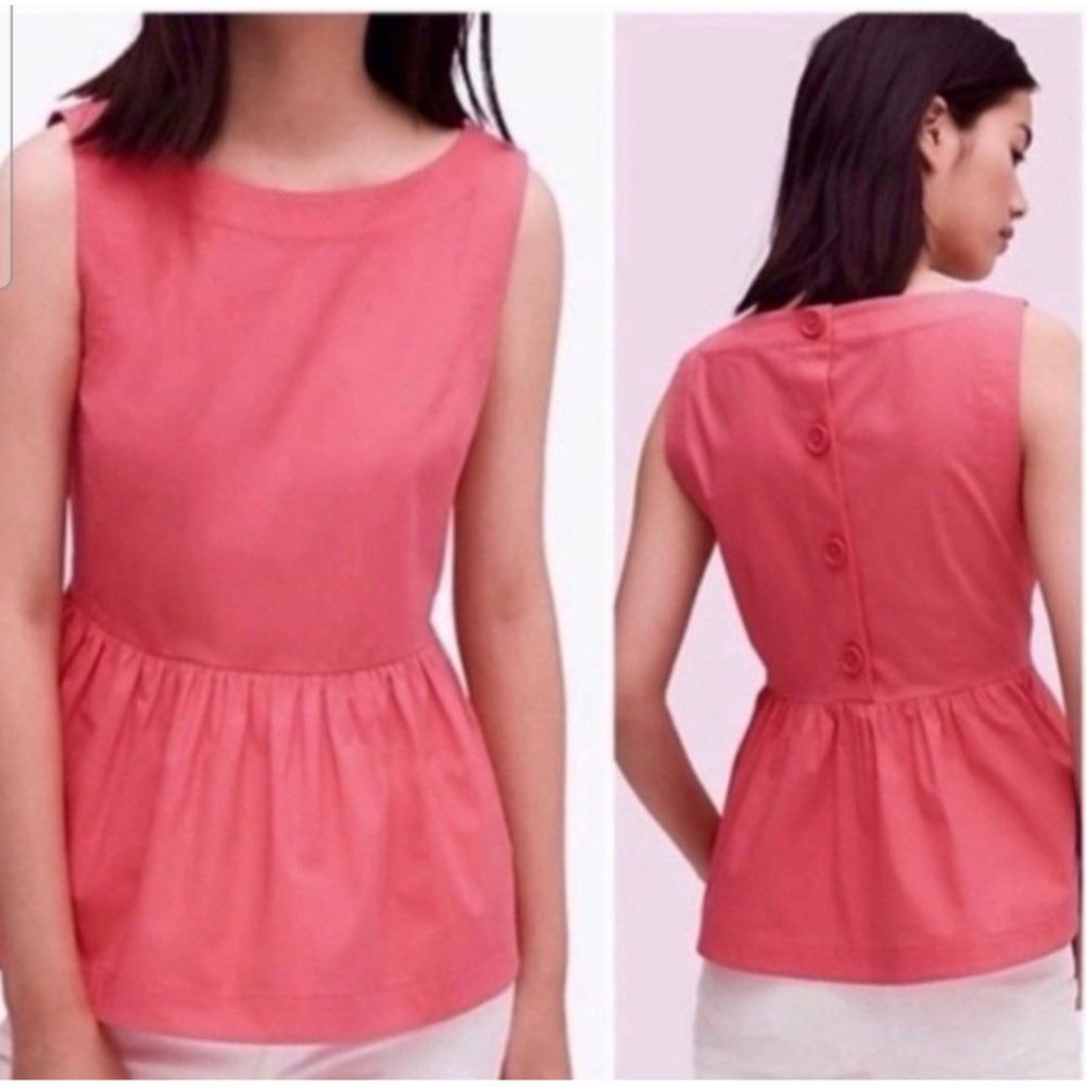 Kate Spade SZ 0 Fairy Pink Coral Sleeveless Peplum Top Side Zip Back Button Up